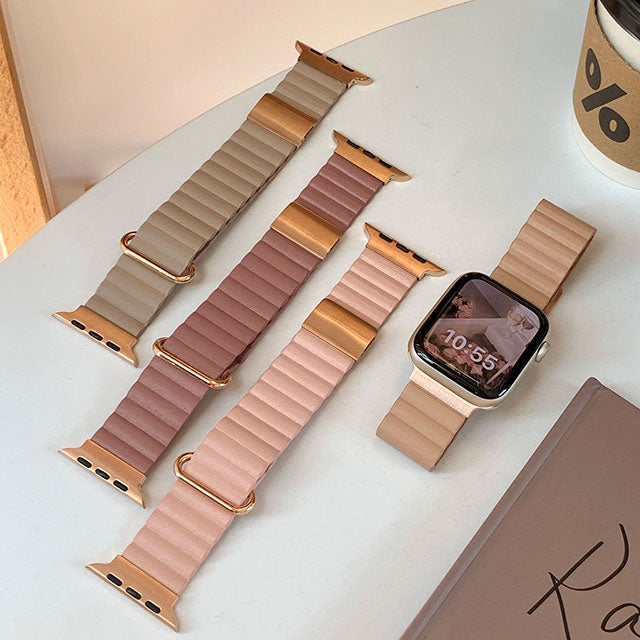【Apple Watch バンド 41/40/38mm】レザーマグネットバンド (ピンク) for Apple Watch SE(第2/1世代)/Series9/8/7/6/5/4/3/2/1