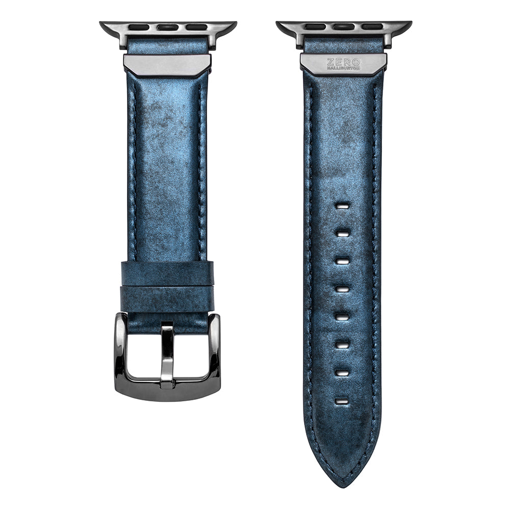 For Apple Watch (49/46/45/44mm)ZERO HALLIBURTON Leather WatchBand (Black)