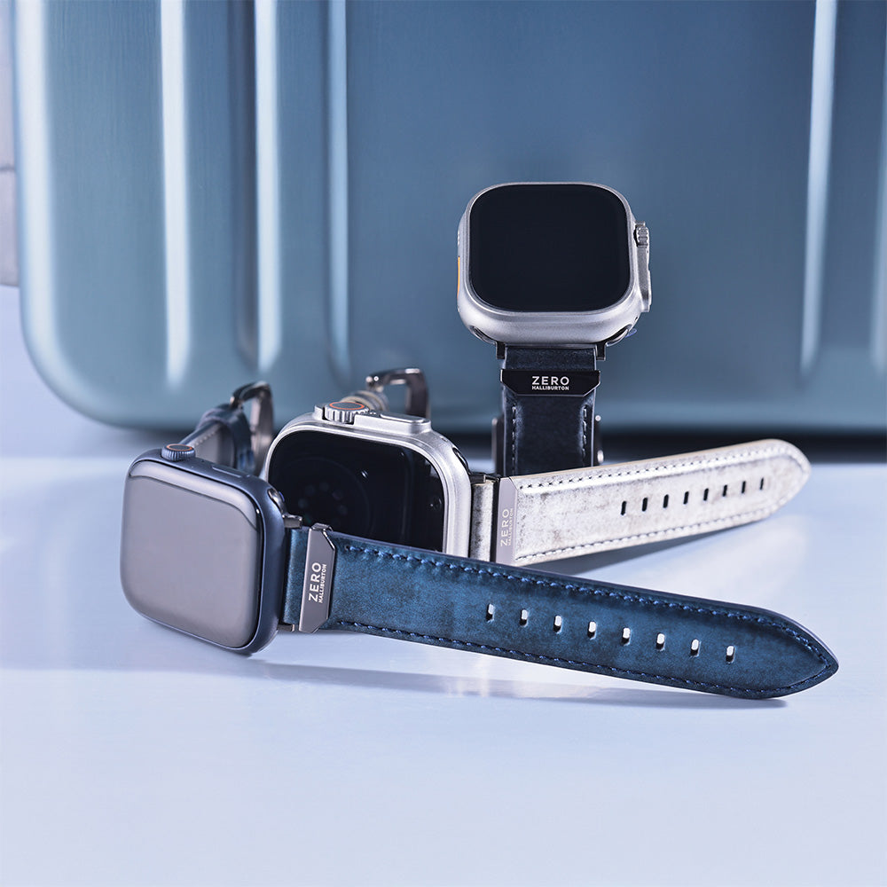 For Apple Watch (49/46/45/44mm)ZERO HALLIBURTON Leather WatchBand (Black)
