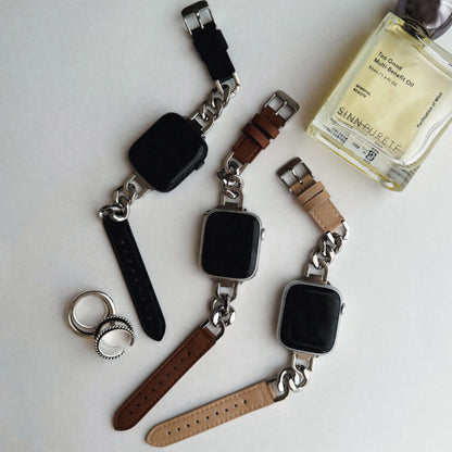 【Apple Watch38/40/41/42(S10)mm】Leather Chain Band for Apple Watch (BLACK)