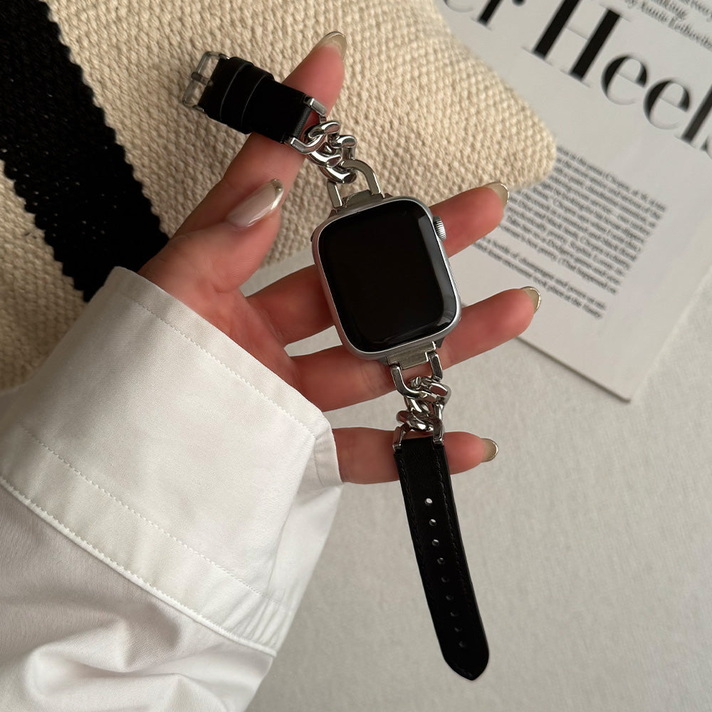 【Apple Watch38/40/41/42(S10)mm】Leather Chain Band for Apple Watch (BLACK)