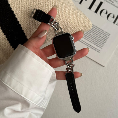 【Apple Watch38/40/41/42(S10)mm】Leather Chain Band for Apple Watch (BLACK)