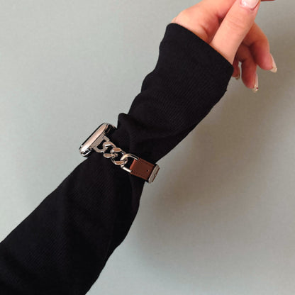 【Apple Watch38/40/41/42(S10)mm】Leather Chain Band for Apple Watch (BLACK)