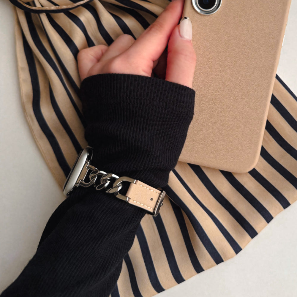 【Apple Watch38/40/41/42(S10)mm】Leather Chain Band for Apple Watch (BLACK)
