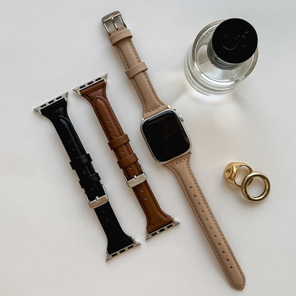 【Apple Watch38/40/41/42(S10)mm】Real Leather Band for Apple Watch (BLACK)