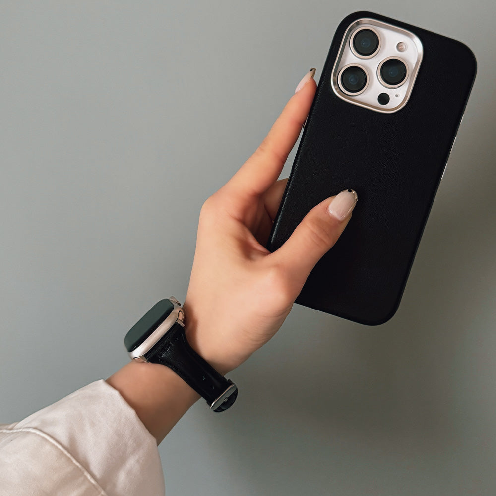 【Apple Watch38/40/41/42(S10)mm】Real Leather Band for Apple Watch (BLACK)