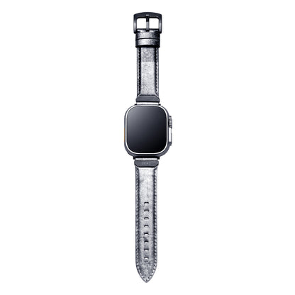 For Apple Watch (49/46/45/44mm)ZERO HALLIBURTON Leather WatchBand (Matte Silver)