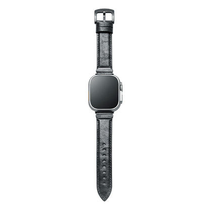 For Apple Watch (49/46/45/44mm)ZERO HALLIBURTON Leather WatchBand (Black)