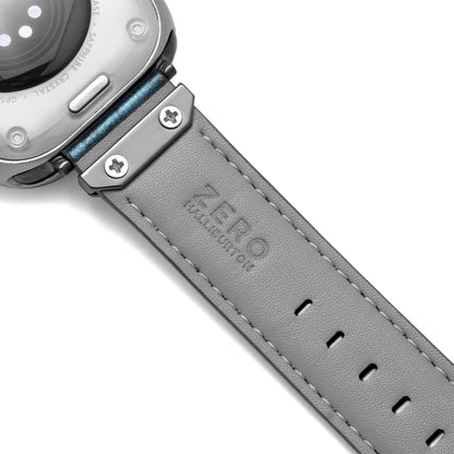 For Apple Watch (49/46/45/44mm)ZERO HALLIBURTON Leather WatchBand (Matte Silver)